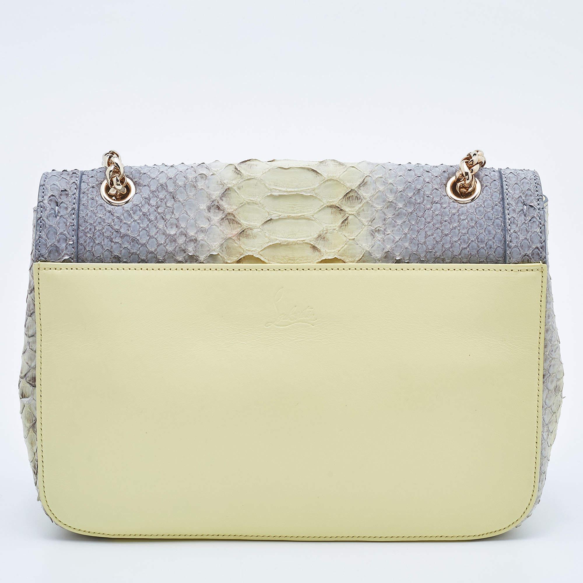 Christian Louboutin Grey/Yellow Python Small Sweet Charity Chain Bag In Good Condition In Dubai, Al Qouz 2