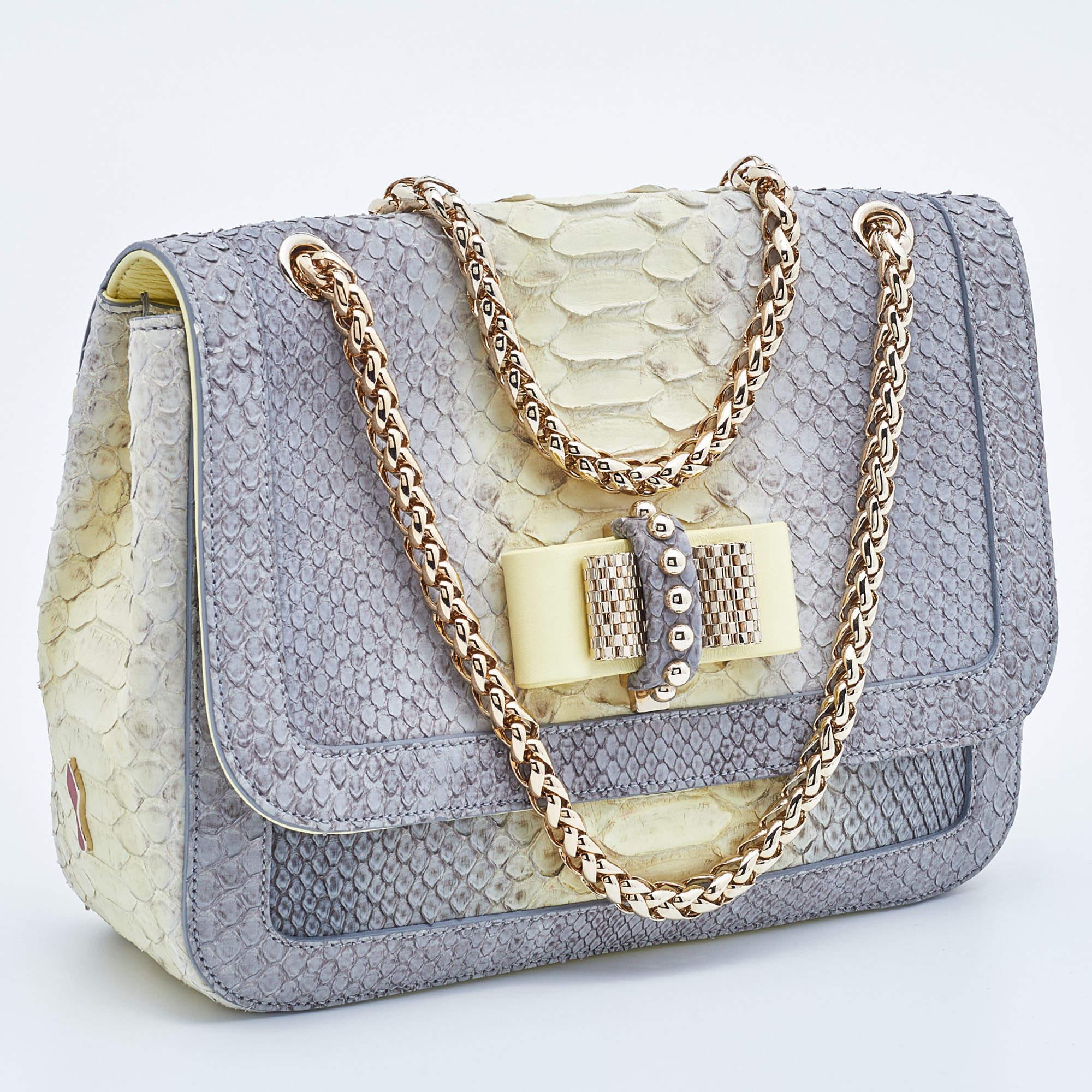 Women's Christian Louboutin Grey/Yellow Python Small Sweet Charity Chain Bag