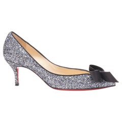 CHRISTIAN LOUBOUTIN Gruotta 70 silver crystal black bow kitten pump EU37.5