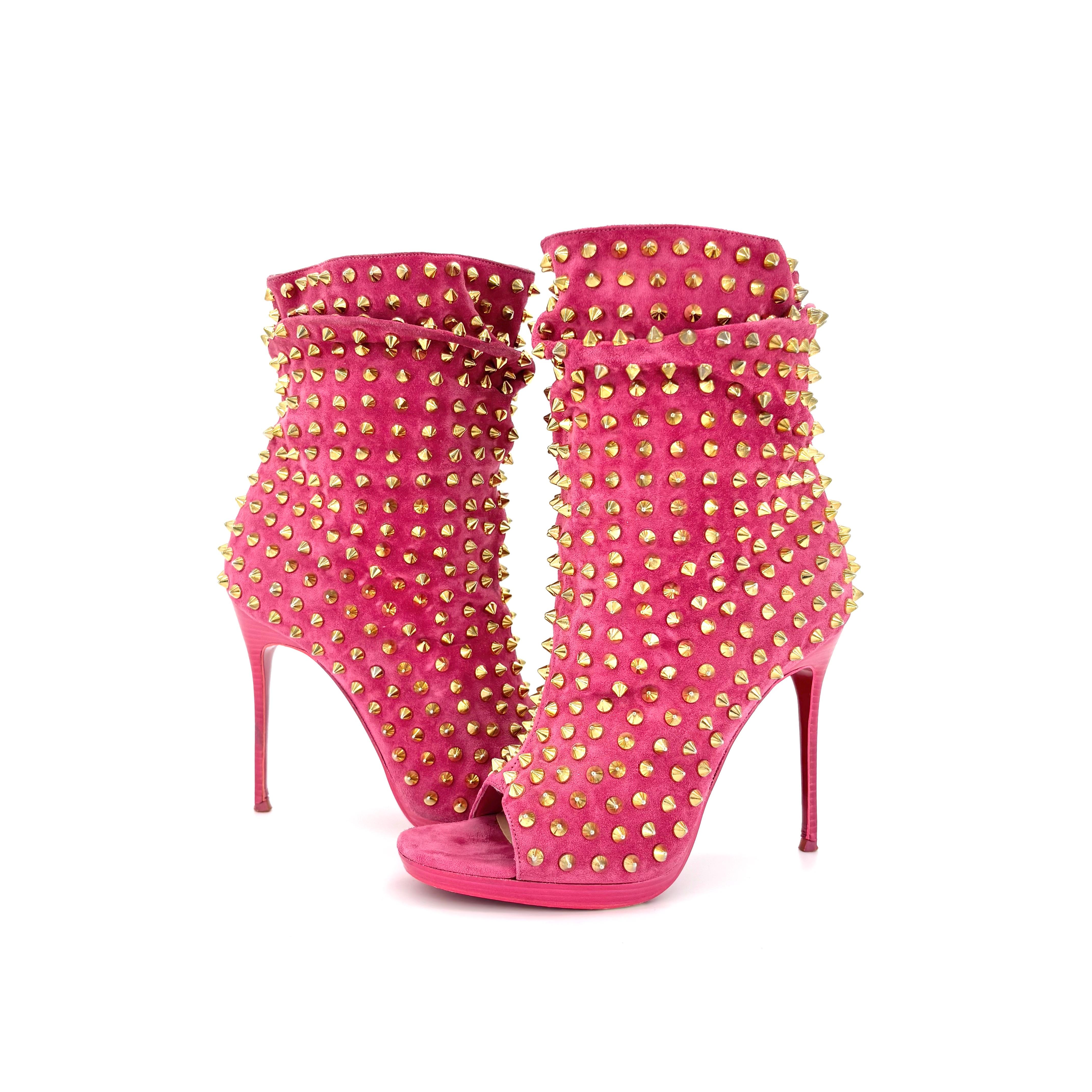 Christian Louboutin Guerilla 120 Rosa Pico Peep Toe Botas Zapatos Mujer 36.5 en Bueno estado para la venta en Mechanicsville, VA