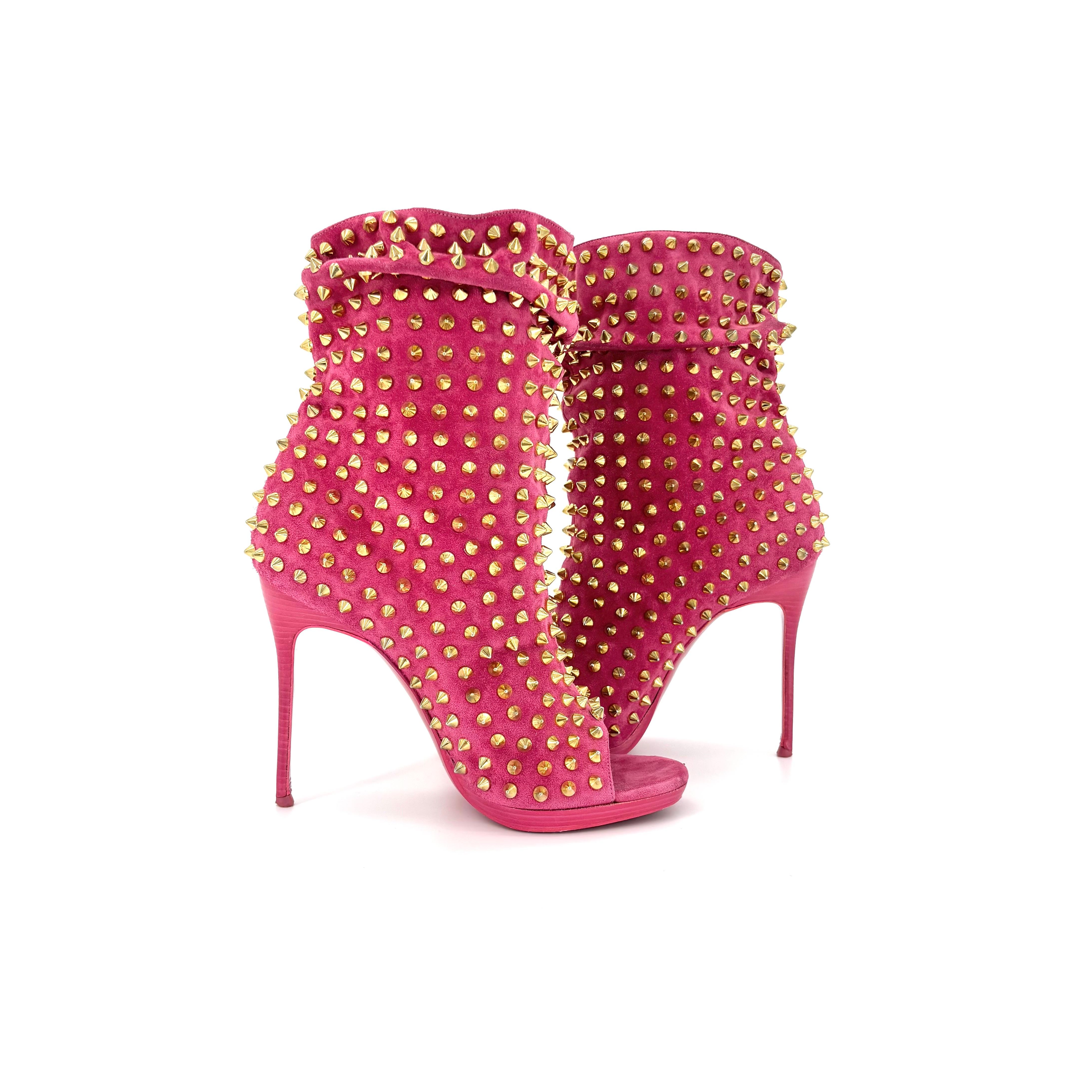 De las mujeres Christian Louboutin Guerilla 120 Rosa Pico Peep Toe Botas Zapatos Mujer 36.5 en venta