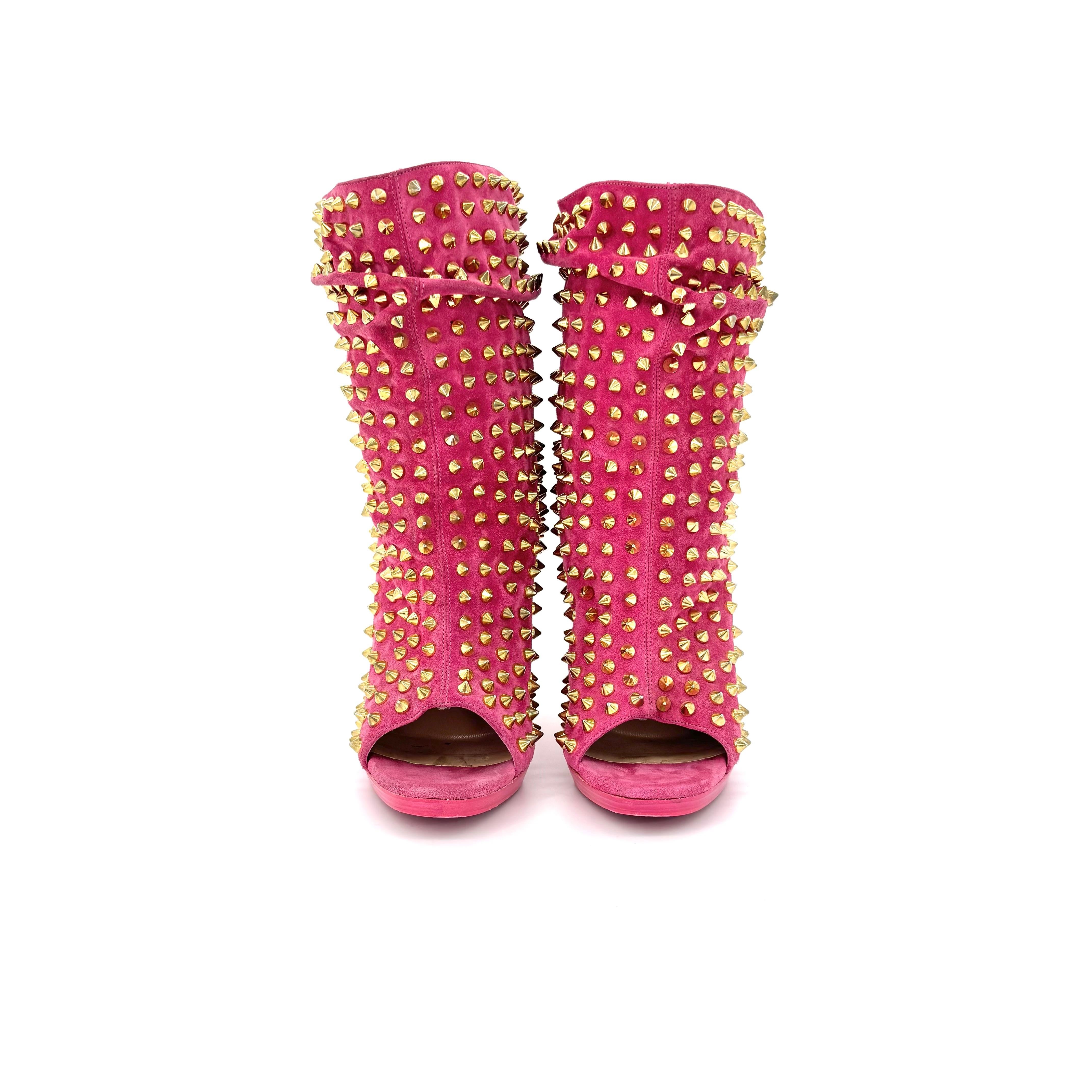 Christian Louboutin Guerilla 120 Rosa Pico Peep Toe Botas Zapatos Mujer 36.5 en venta 1