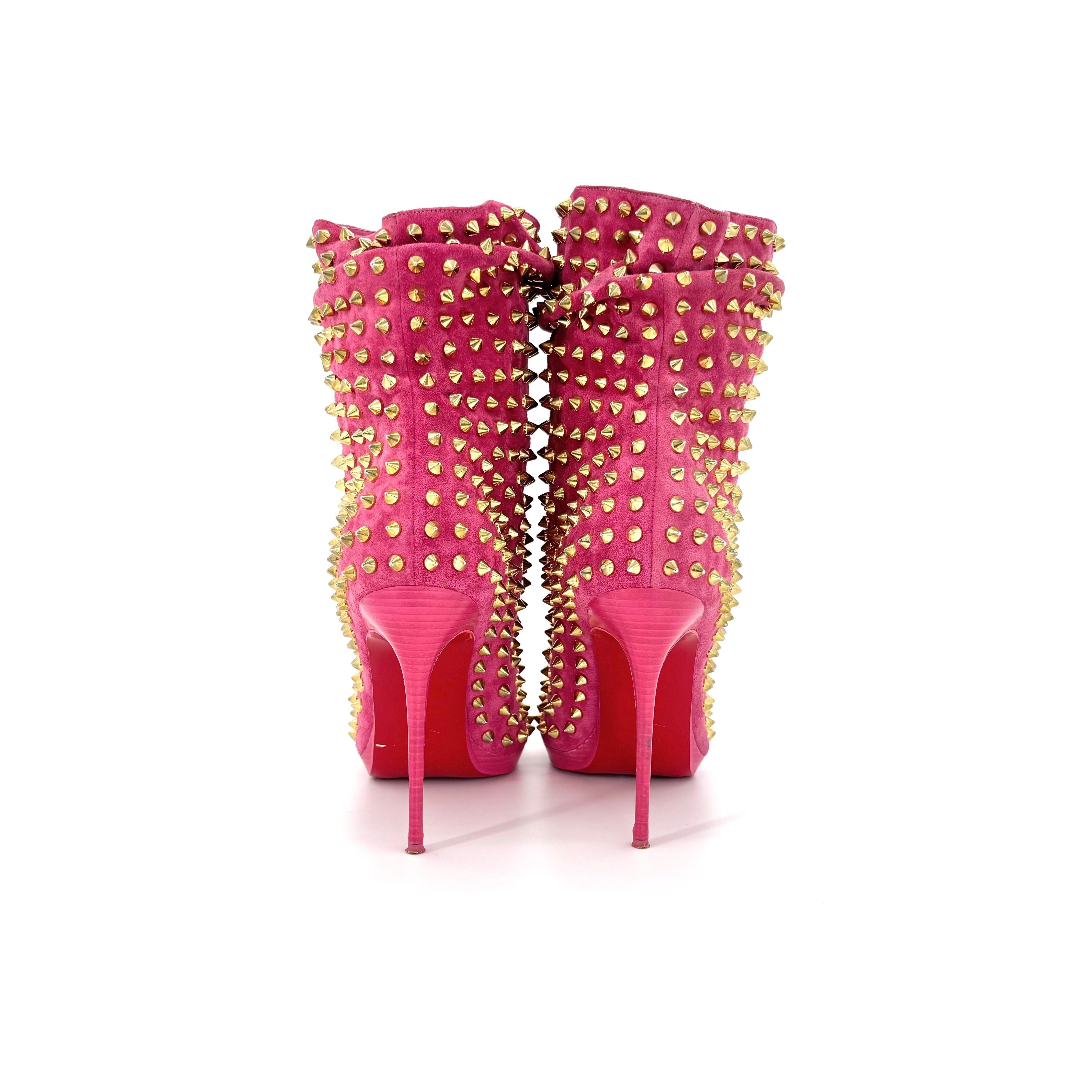 Christian Louboutin Guerilla 120 Rosa Pico Peep Toe Botas Zapatos Mujer 36.5 en venta 2
