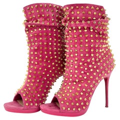 Used Christian Louboutin Guerilla 120 Pink Spike Peep Toe Boots Women’s 36.5 Shoes