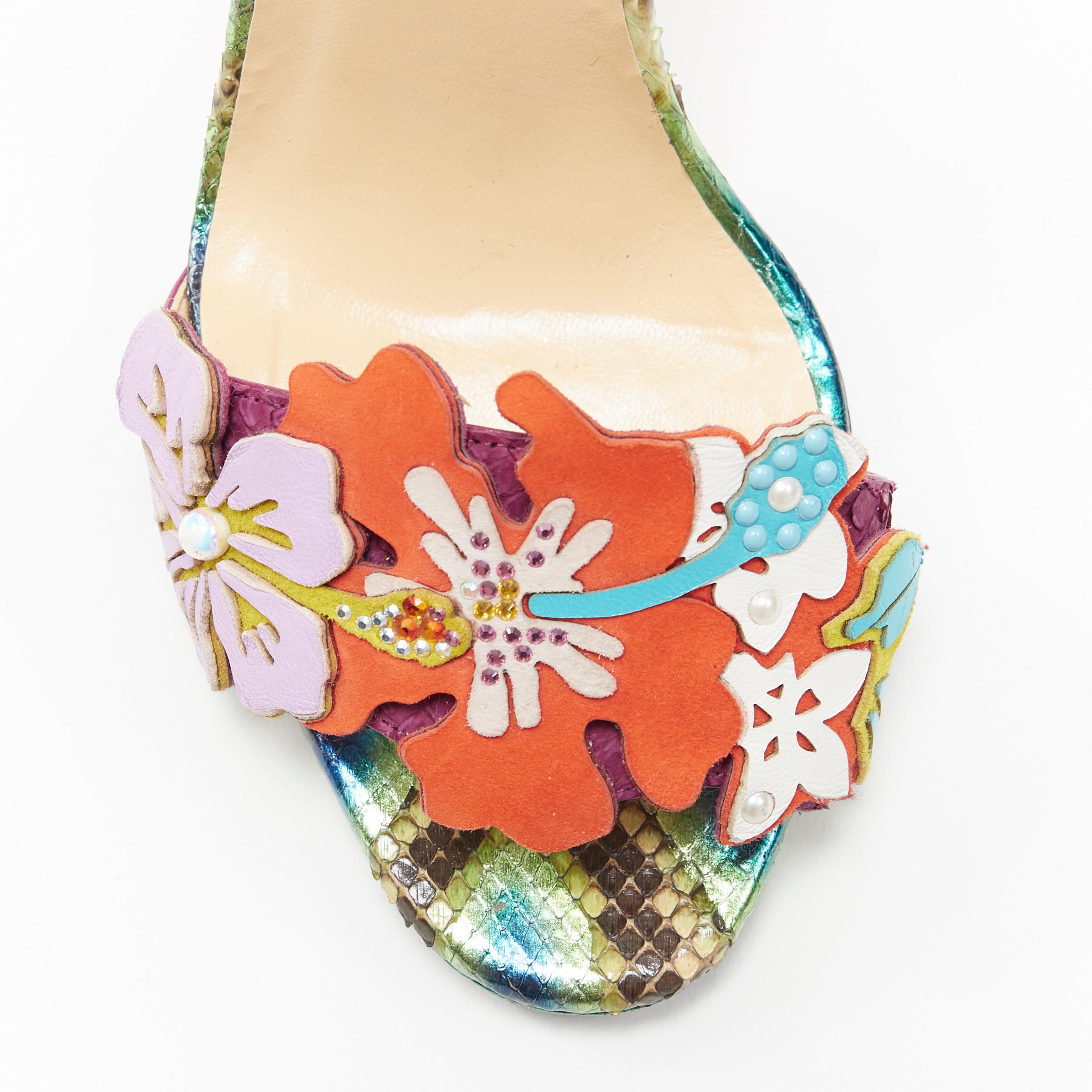 CHRISTIAN LOUBOUTIN Ha Why Luna 120 floral pearl strass ankle strap heel EU38 In Excellent Condition In Hong Kong, NT