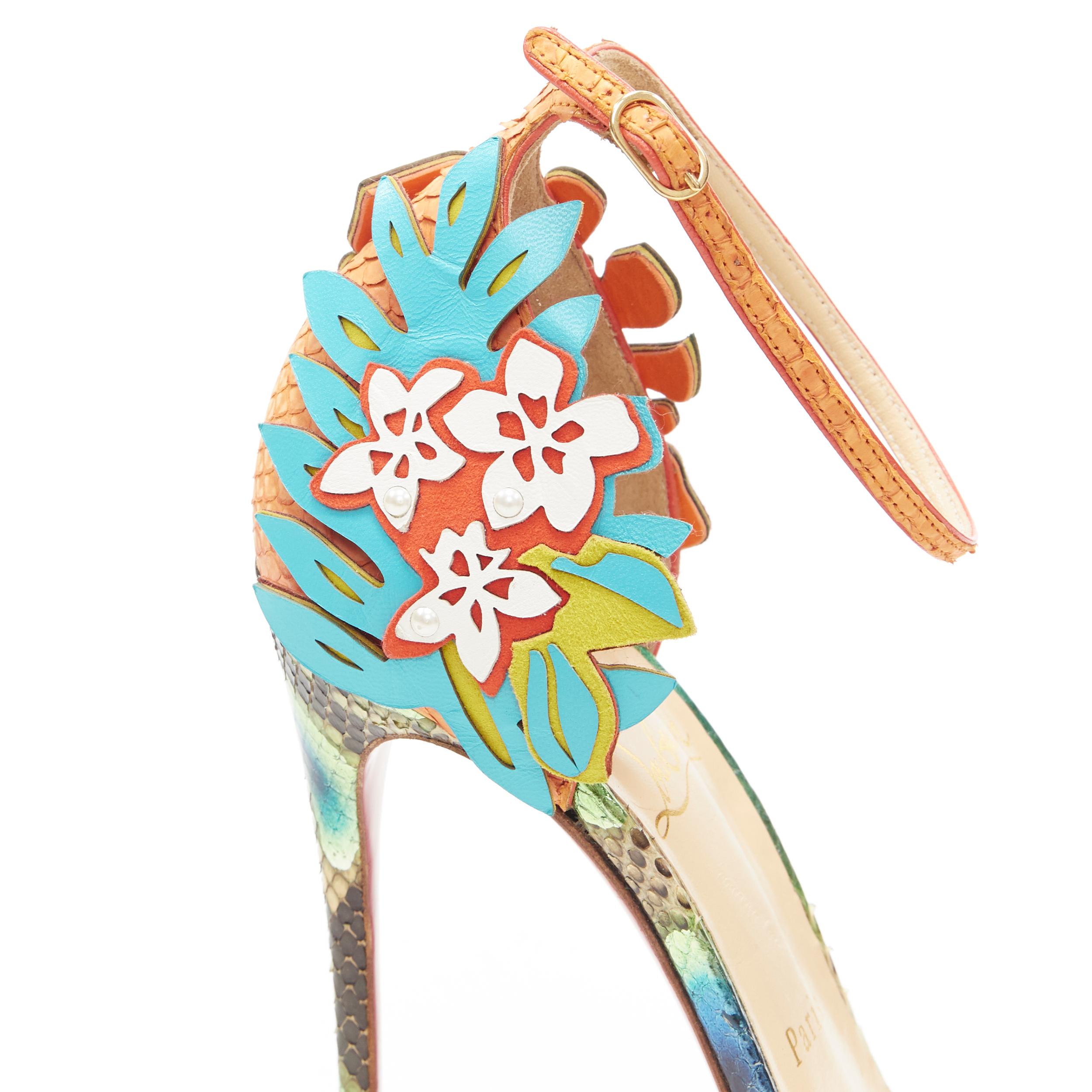 CHRISTIAN LOUBOUTIN Ha Why Luna 120 floral pearl strass ankle strap heel EU38 1