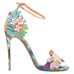 CHRISTIAN LOUBOUTIN Ha Why Luna 120 floral pearl strass ankle strap heel EU38