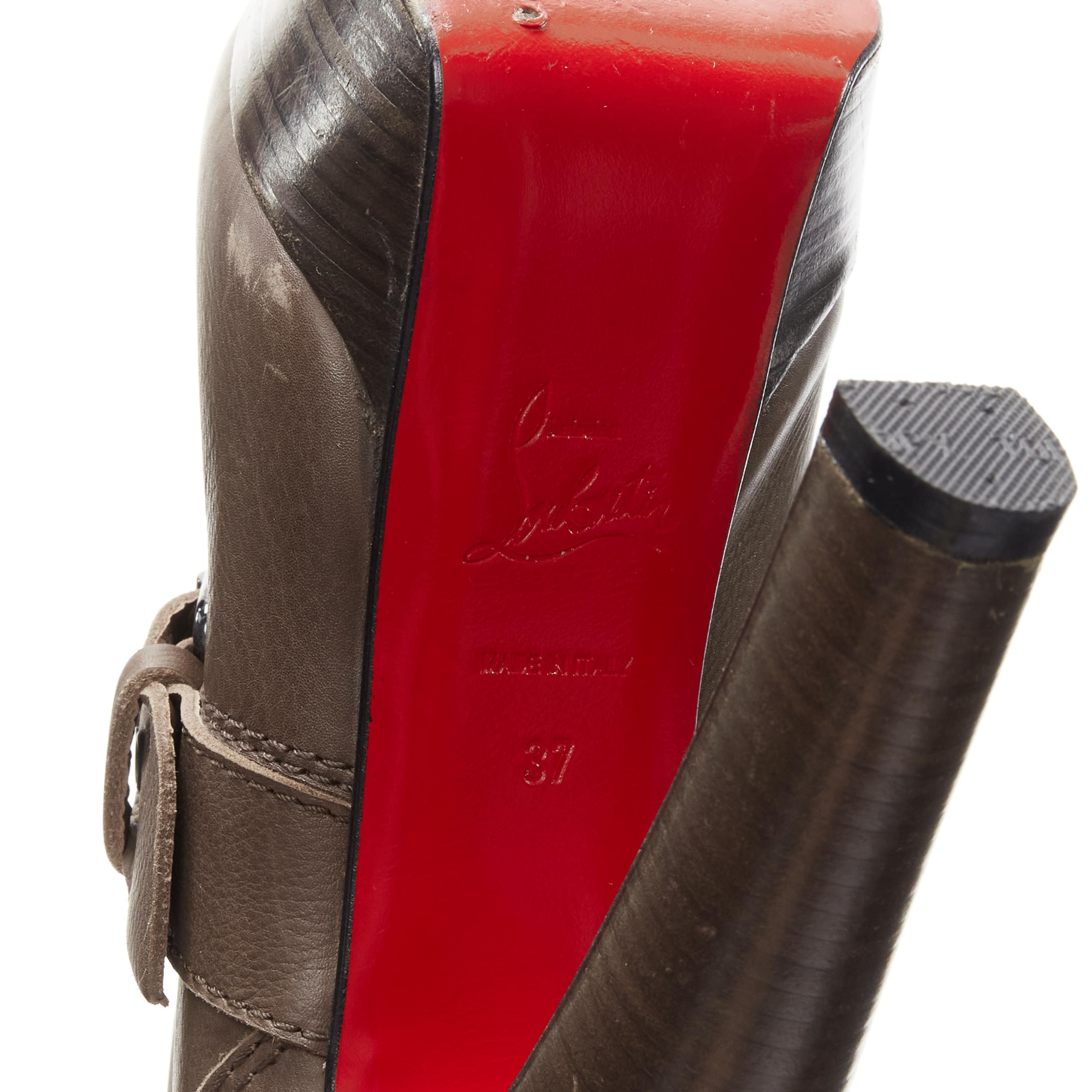 CHRISTIAN LOUBOUTIN Harletty 140 buckle brown platform knee biker boots EU37 6