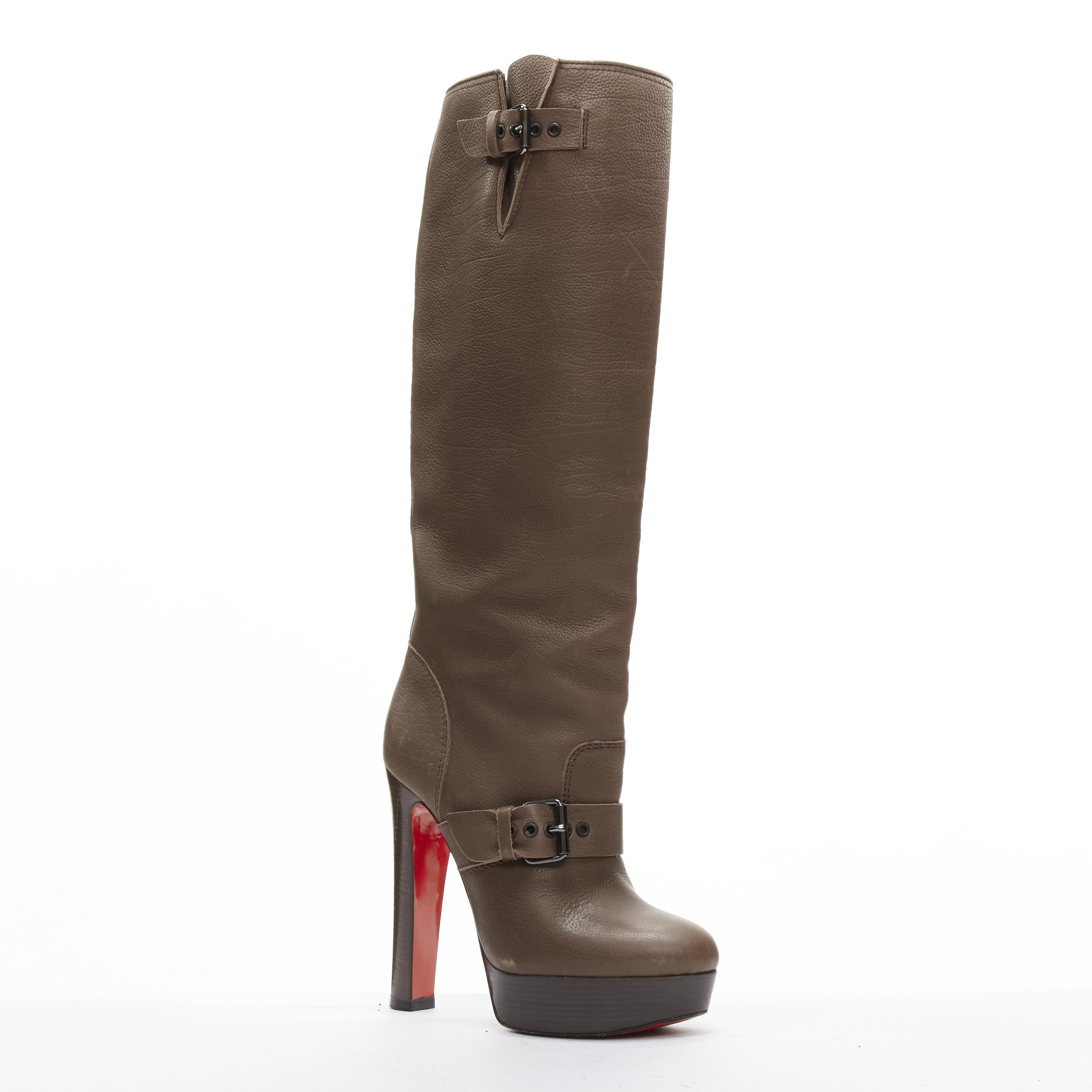 CHRISTIAN LOUBOUTIN Harletty 140 buckle brown platform knee biker boots EU37
Reference: TGAS/C01661
Brand: Christian Louboutin
Model: Harletty 140
Material: Leather
Color: Brown
Pattern: Solid
Closure: Buckle
Lining:  Leather
Extra Details: