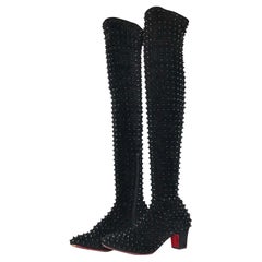 Christian Louboutin Harleyda 55 Suede Black Thigh High Spike Boots 37