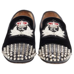 CHRISTIAN LOUBOUTIN Dandelion Spikes black mixed silver stud loafer EU42.5  at 1stDibs