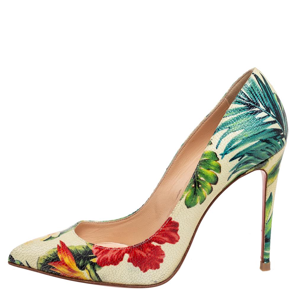 Christian Louboutin Hawaii Floral Print Leather Pigalle Follies Pumps Size 37.5 In Good Condition In Dubai, Al Qouz 2