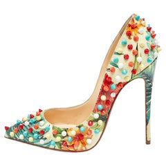 Christian Louboutin Hawaiian Print Crackled Leather Follies Spikes Pumps 37