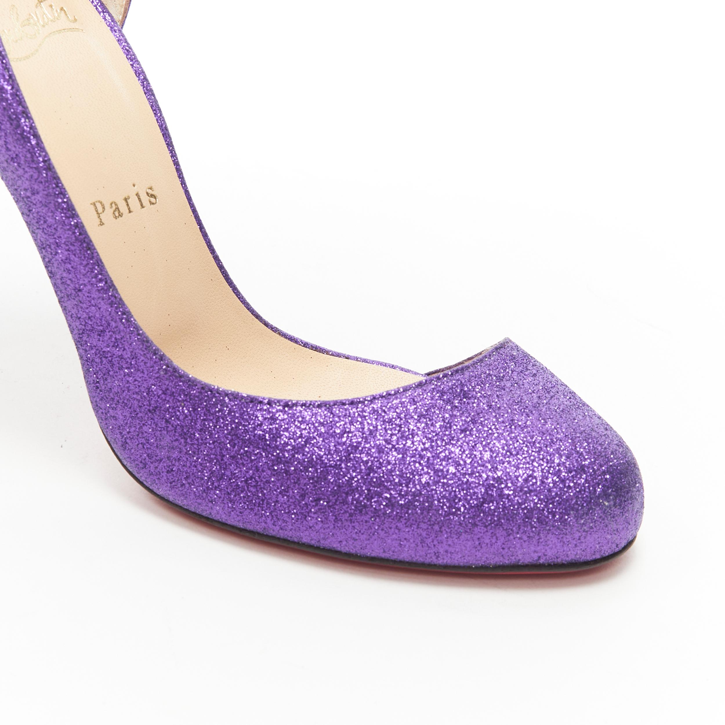 Women's CHRISTIAN LOUBOUTIN Helmour purple glitter round toe dorsay high heel  EU37.5 For Sale