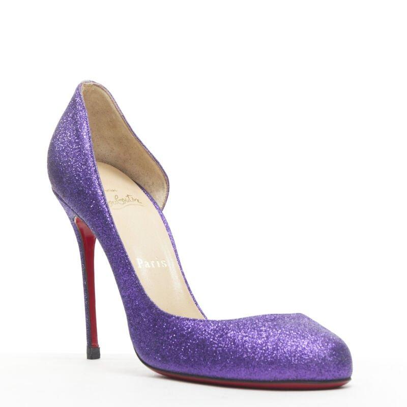 CHRISTIAN LOUBOUTIN Helmour purple glitter round toe half dorsay pump EU37.5
Reference: TGAS/B00795
Brand: Christian Louboutin
Model: Helmour purple glitter
Material: Leather
Color: Purple
Pattern: Solid
Lining: Leather
Extra Details: Fine glitter