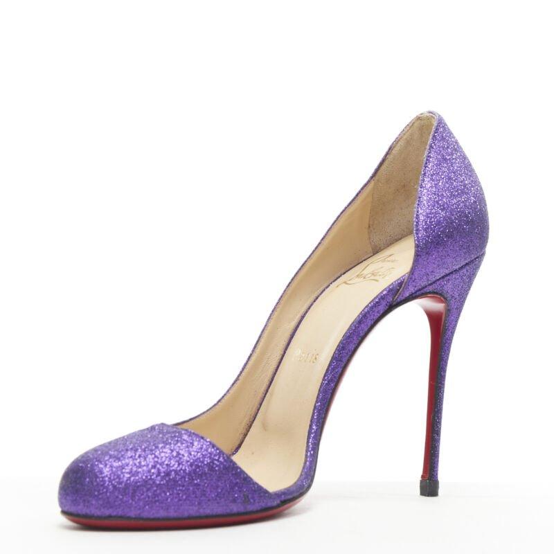 Purple CHRISTIAN LOUBOUTIN Helmour purple glitter round toe half dorsay pump EU37.5 For Sale