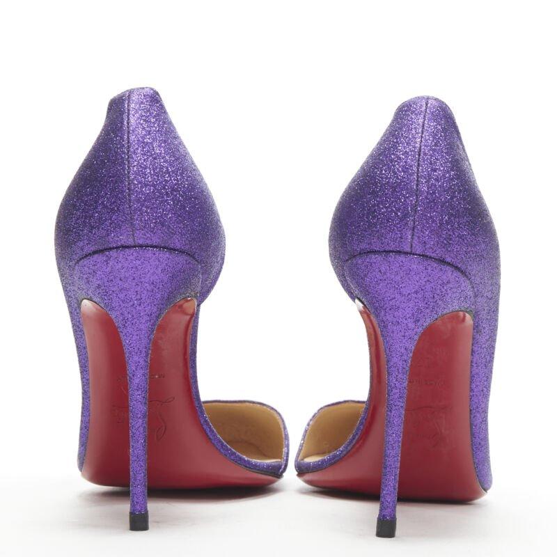 Women's CHRISTIAN LOUBOUTIN Helmour purple glitter round toe half dorsay pump EU37.5 For Sale