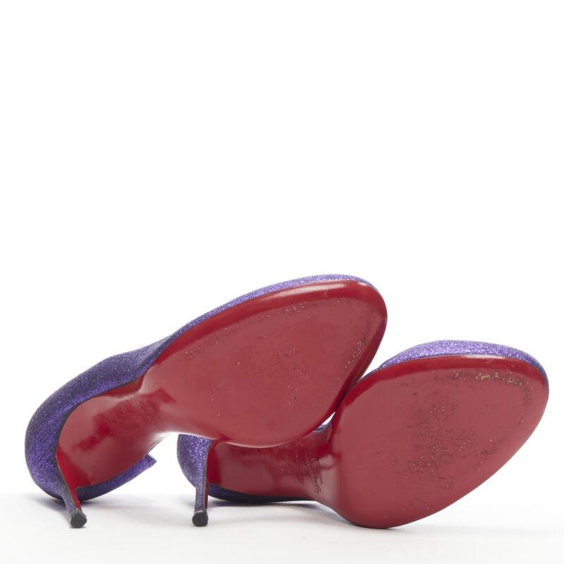 CHRISTIAN LOUBOUTIN Helmour purple glitter round toe half dorsay pump EU37.5 For Sale 1