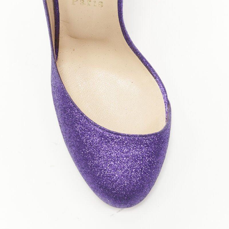 CHRISTIAN LOUBOUTIN Helmour purple glitter round toe half dorsay pump EU37.5 For Sale 2