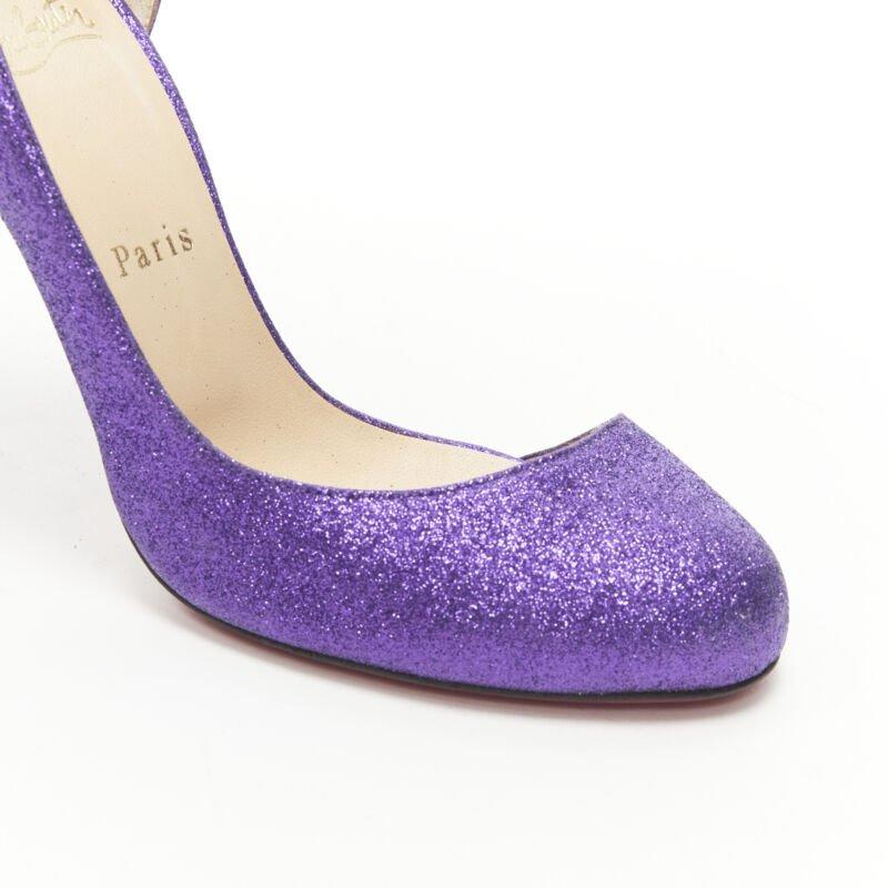 CHRISTIAN LOUBOUTIN Helmour purple glitter round toe half dorsay pump EU37.5 For Sale 3