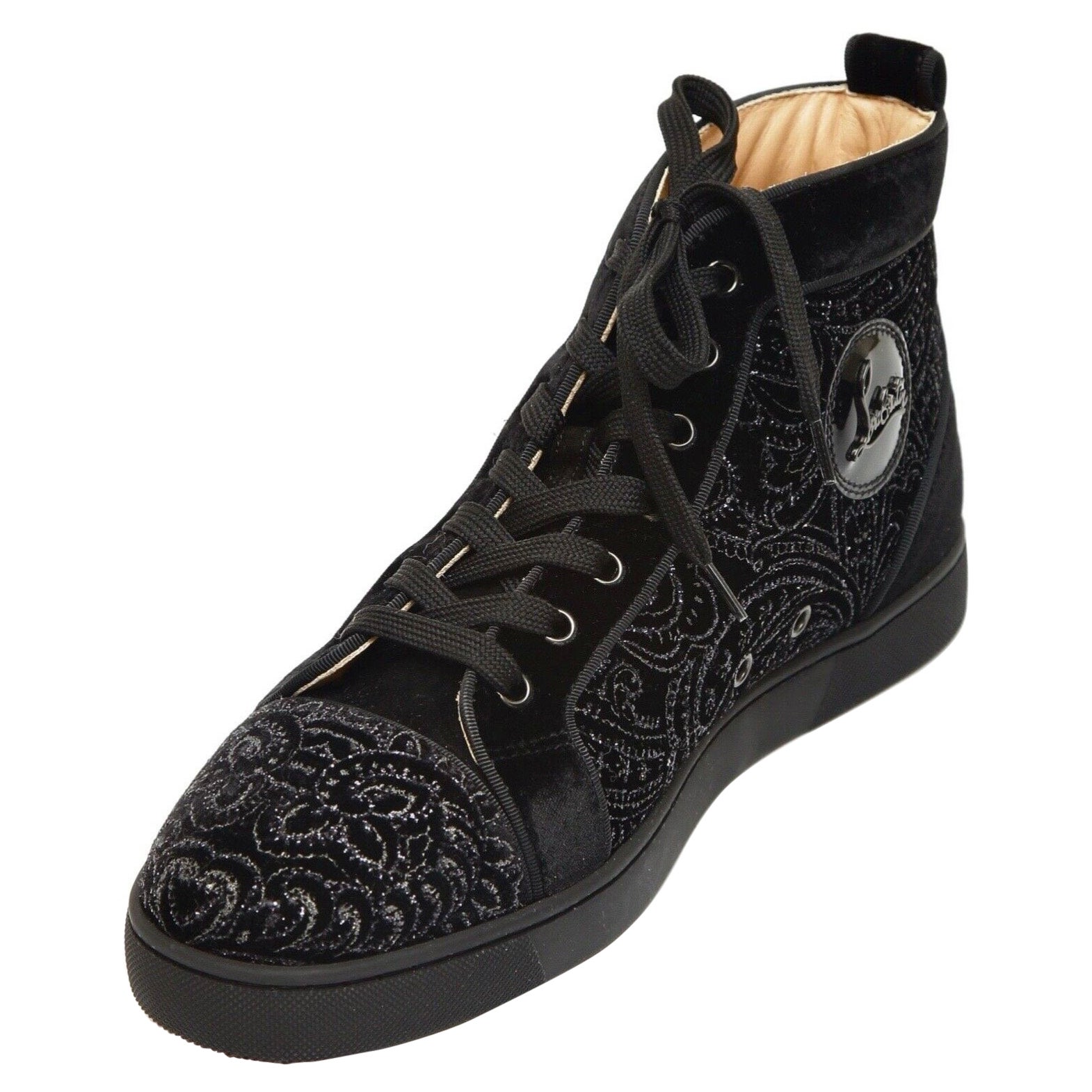 CHRISTIAN LOUBOUTIN Herren''s High Top Turnschuhe LOUIS ORLATO Schwarzer Samt 40,5