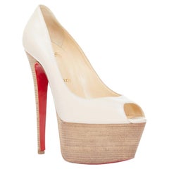 CHRISTIAN LOUBOUTIN Highness 160 beige leather wood stacked platform pumps EU38