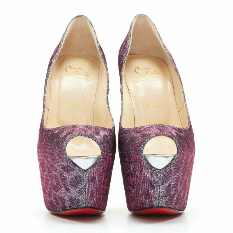 Grigio CHRISTIAN LOUBOUTIN Highness 160 blu zoppo leopardato peep toe platform EU38 in vendita