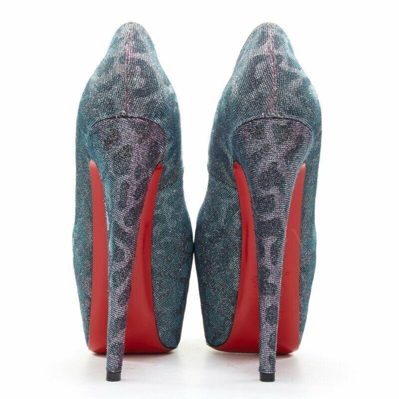 Donna CHRISTIAN LOUBOUTIN Highness 160 blu zoppo leopardato peep toe platform EU38 in vendita