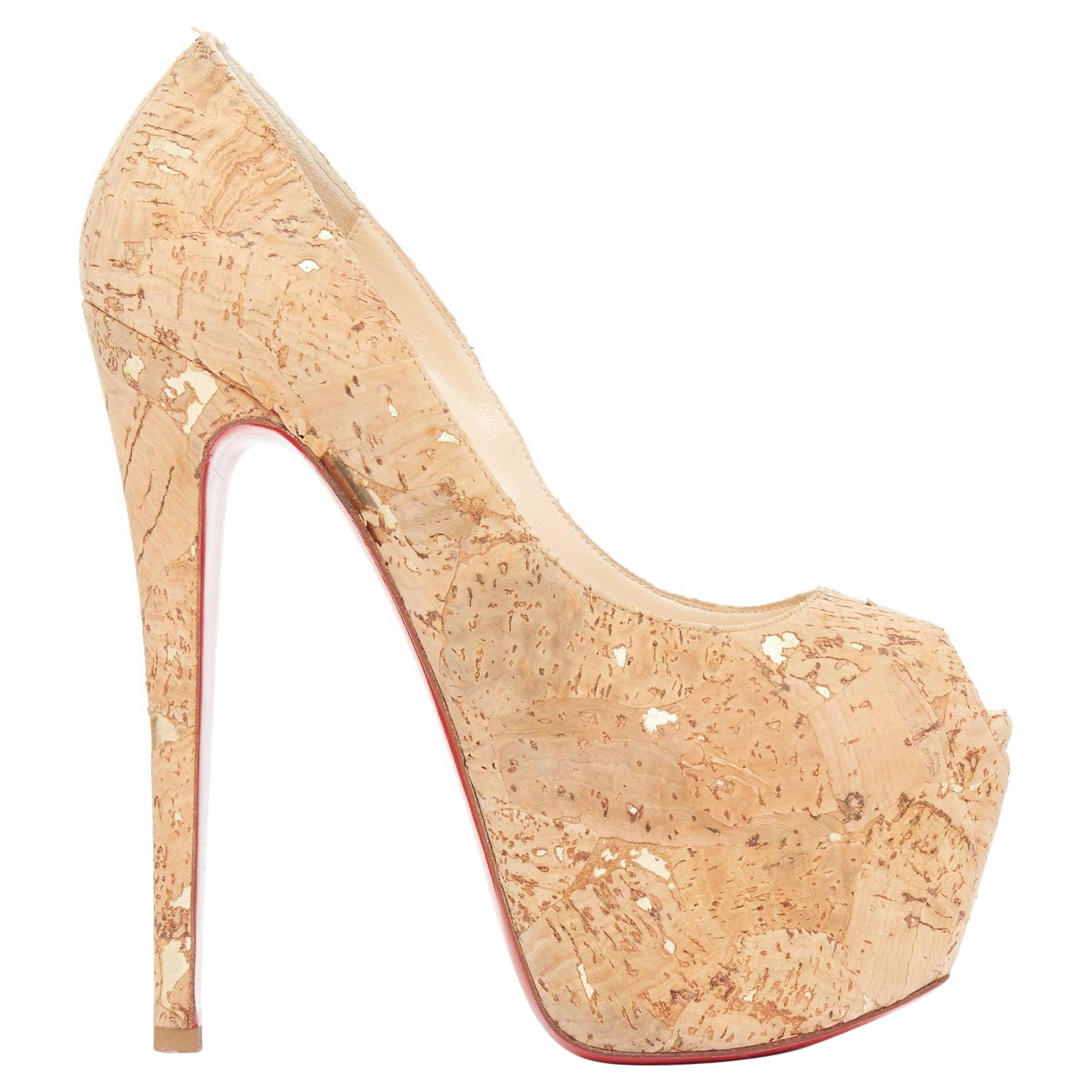 CHRISTIAN LOUBOUTIN Highness 160 marron or liège peep toe platform heels EU36.5 en vente