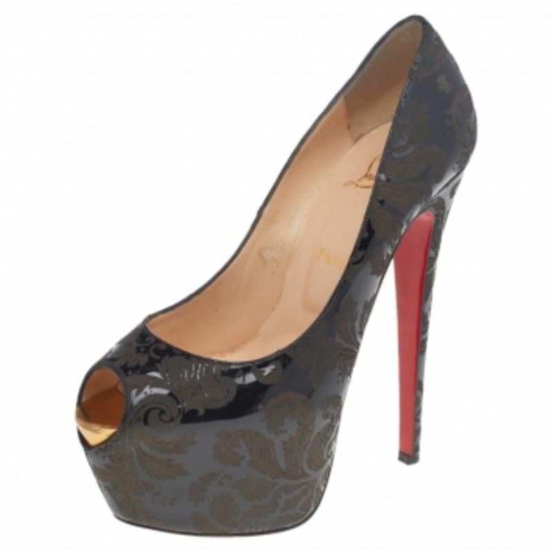 Christian Louboutin Alteza Arabesco Motivo Peep Toe Plataforma Bombas Tamaño 38.5 en venta 1