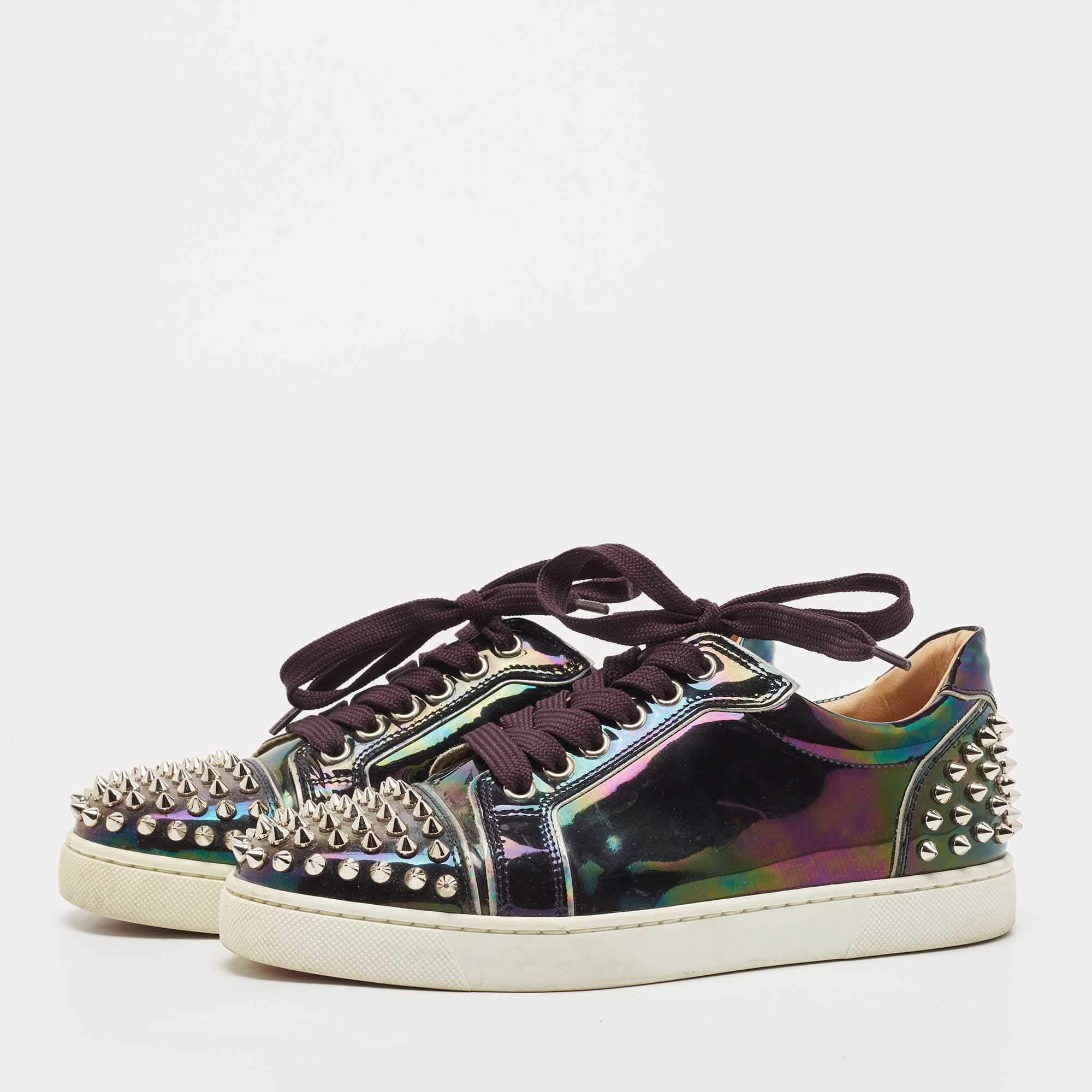 Christian Louboutin Holographic Patent veira Spike Low Top Sneakers Size 36.5 In Good Condition In Dubai, Al Qouz 2