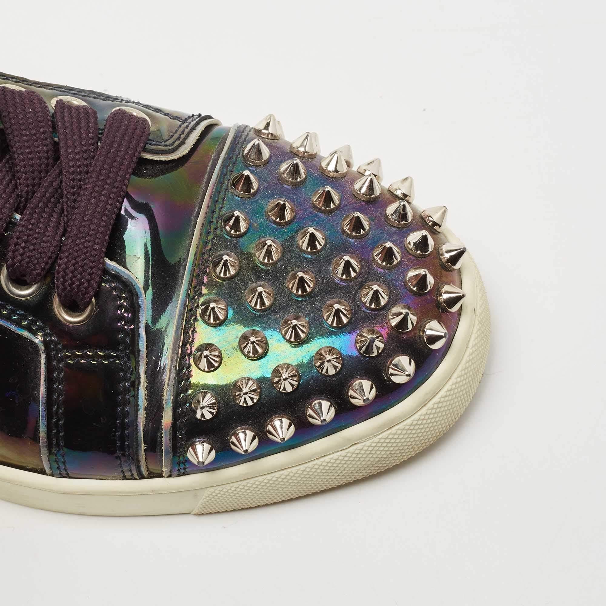Christian Louboutin Holographic Patent veira Spike Low Top Sneakers Size 36.5 1