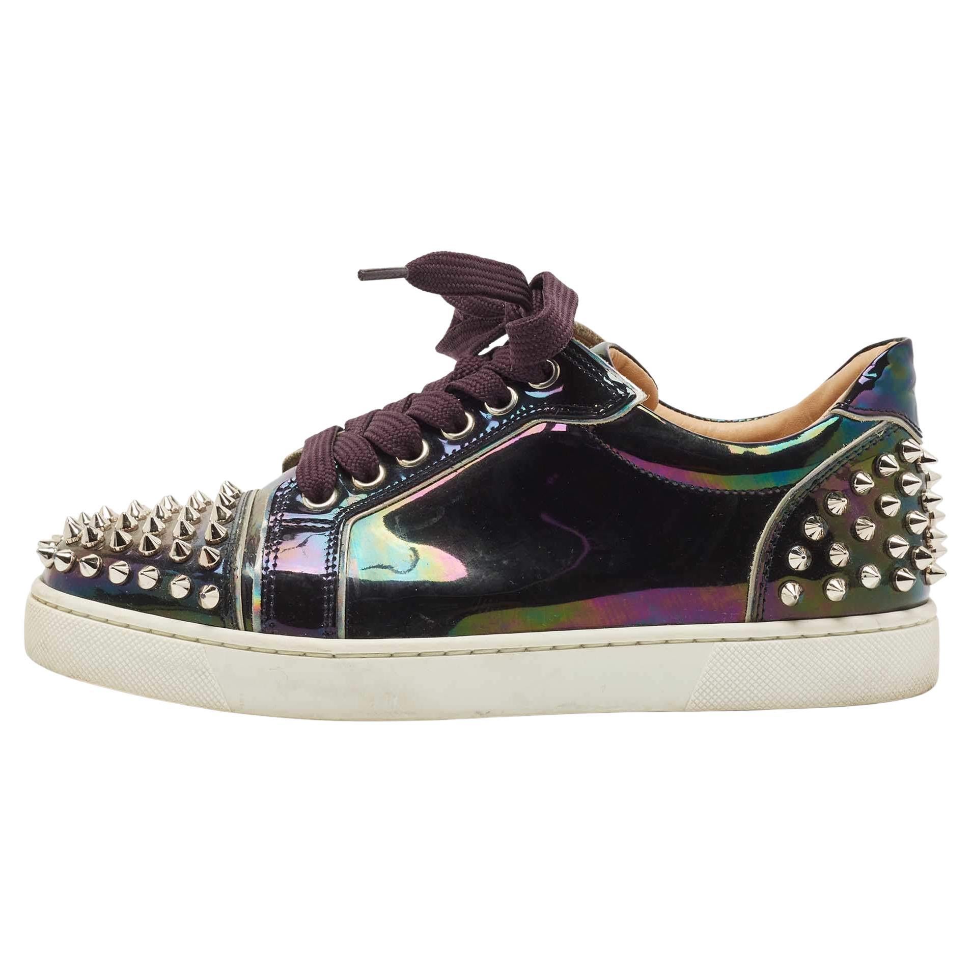 Christian Louboutin Holographic Patent veira Spike Low Top Sneakers Size 36.5