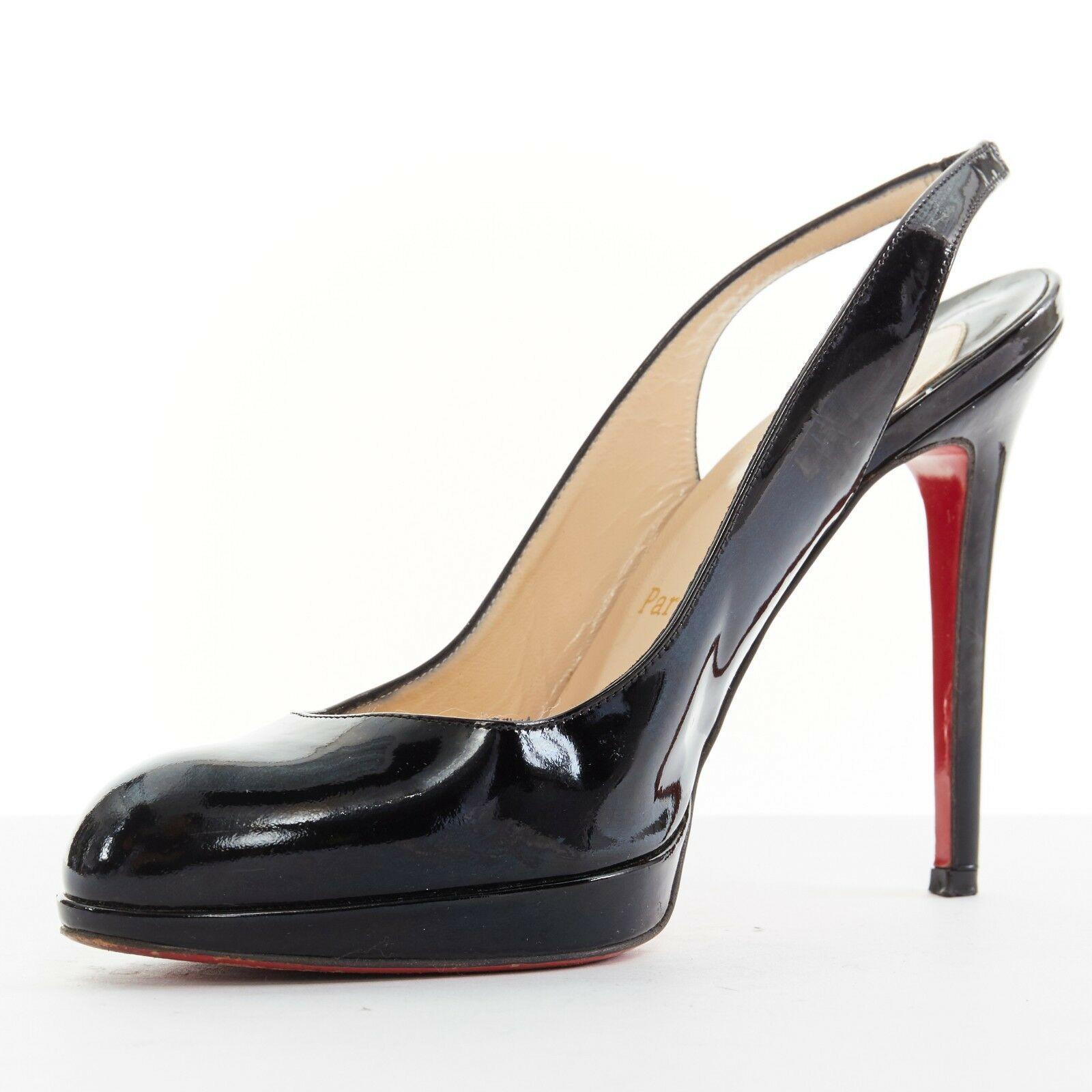 CHRISTIAN LOUBOUTIN Horatio 120 black patent round platform sling heel EU39 US9 In Good Condition In Hong Kong, NT