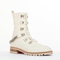 CHRISTIAN LOUBOUTIN Horse Guarda beige calf leather chain combat boots EU38