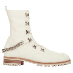 CHRISTIAN LOUBOUTIN Horse Guarda beige calf leather chain combat boots EU38