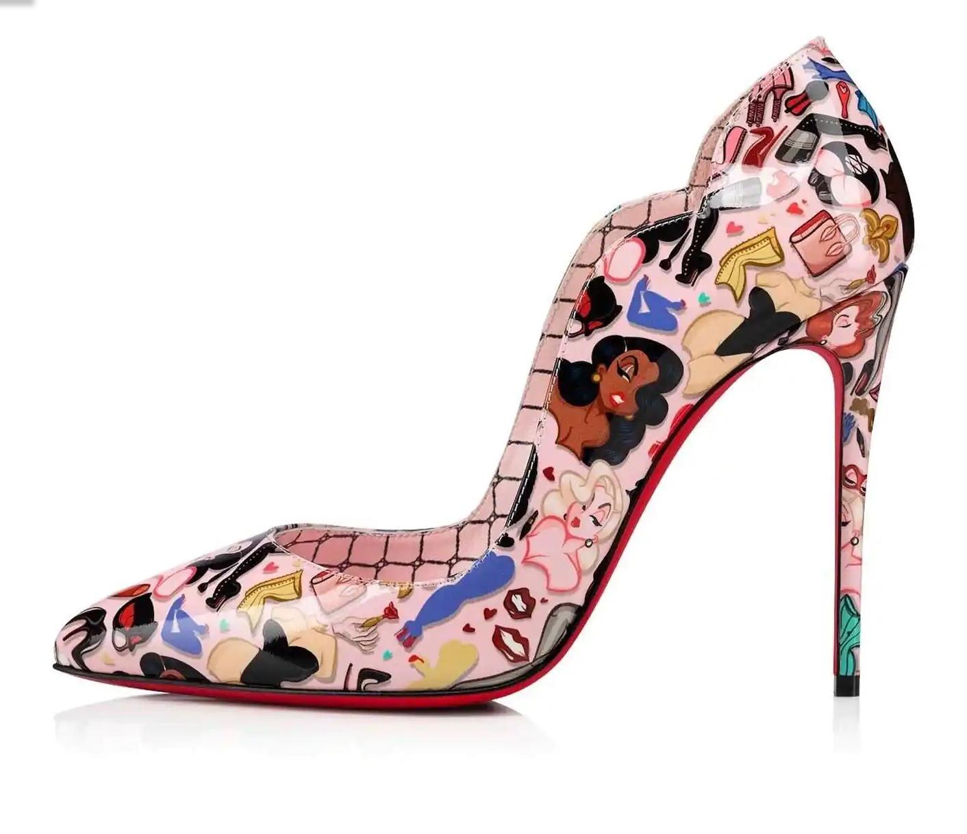 These Hot Chick pumps are envisioned through a multicoloured patent leather composition – showcasing the silhouette’s iconic curves, pointed toe and that flash of red that will be recognised in both an office and dancefloor setting. Brand new, never