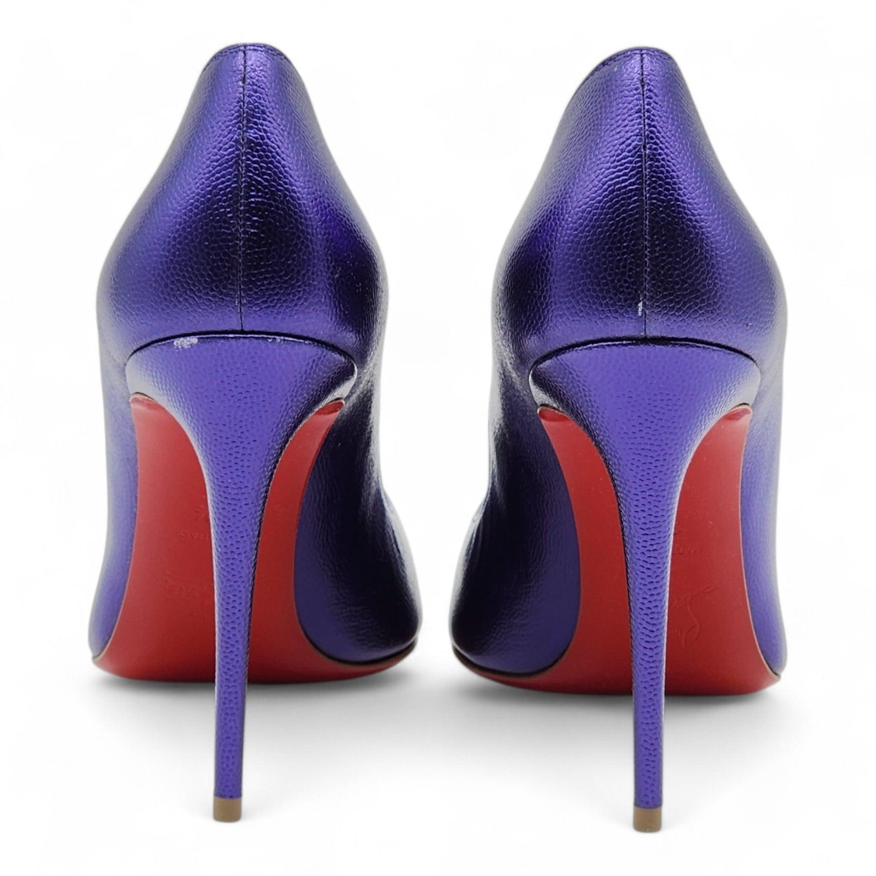 Christian Louboutin Hot Chick Pumps Leather in Purple 37.5 In Excellent Condition For Sale In Los Angeles, CA