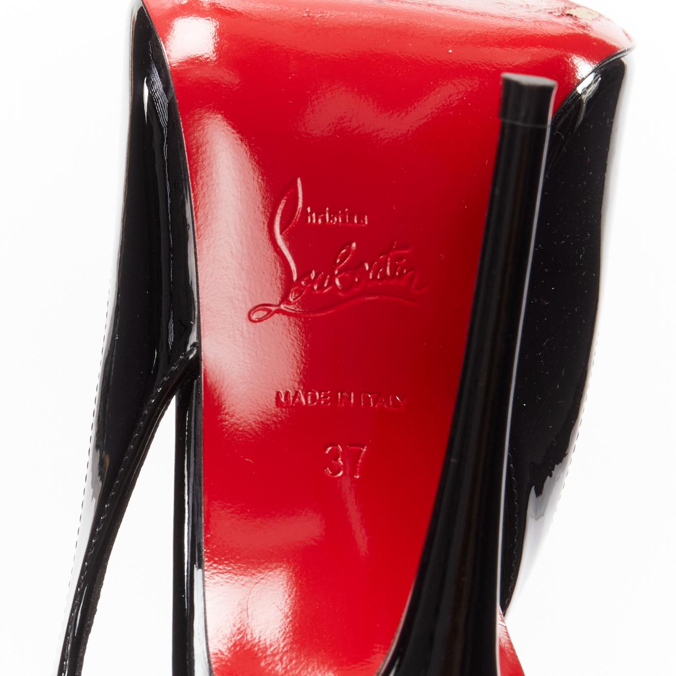 CHRISTIAN LOUBOUTIN Hot Chick Sling 100 black patent scalloped pointy heels EU37 6