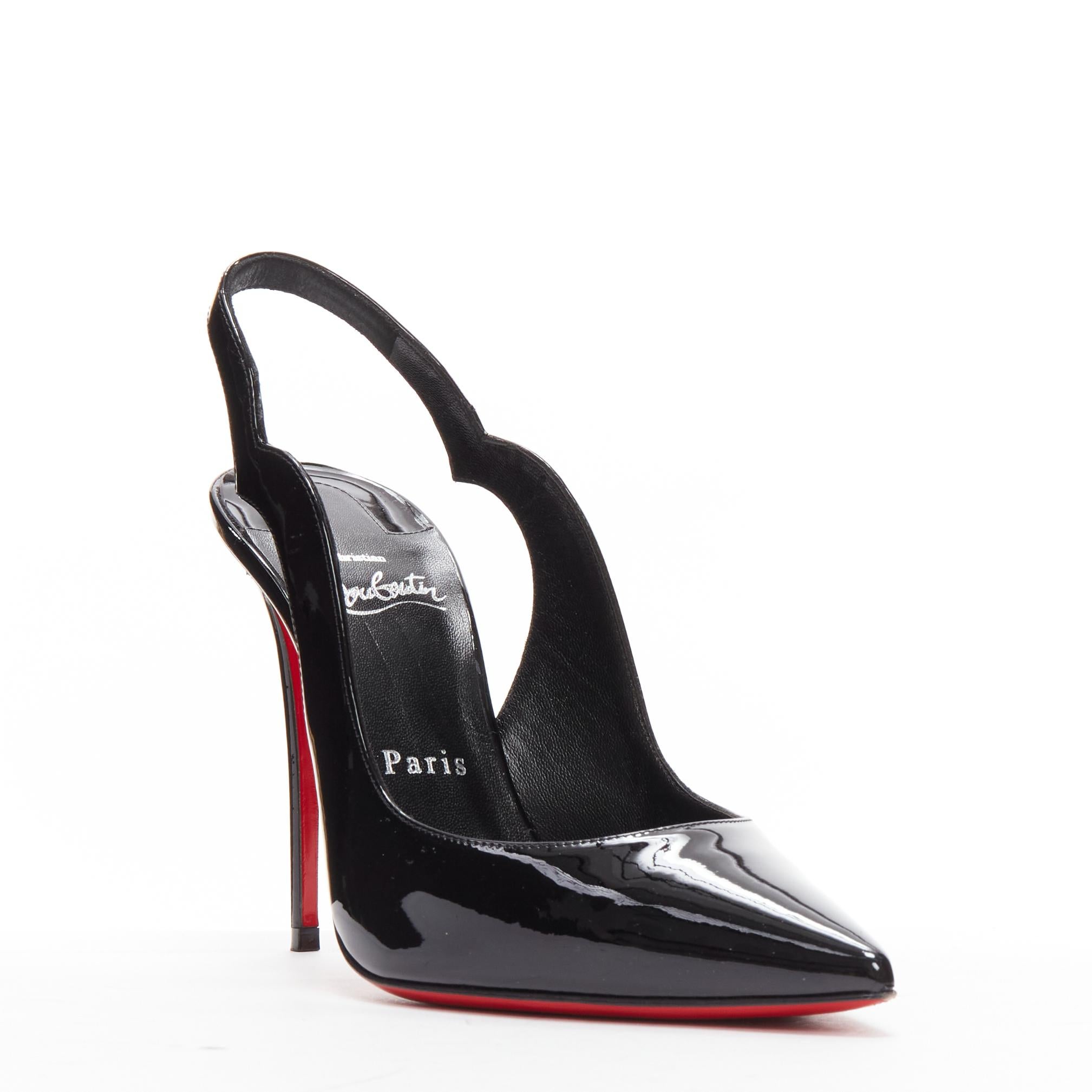 CHRISTIAN LOUBOUTIN Hot Chick Sling 100 black patent scalloped pointy heels EU37
Reference: TGAS/D00390
Brand: Christian Louboutin
Model: Hot Chick Sling 100
Material: Patent Leather
Color: Black
Pattern: Solid
Closure: Slingback
Lining: Black