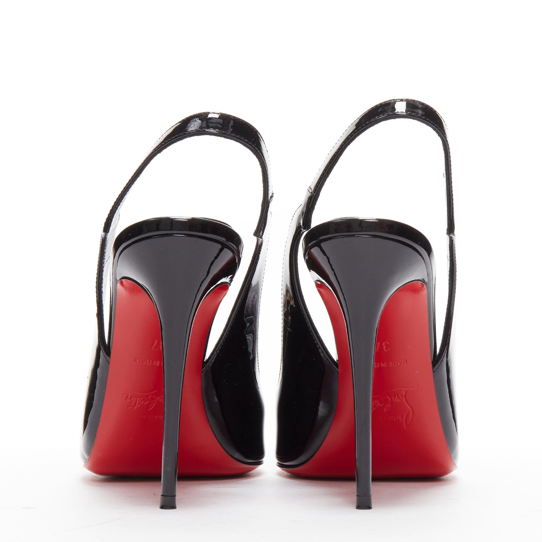 CHRISTIAN LOUBOUTIN Hot Chick Sling 100 black patent scalloped pointy heels EU37 1