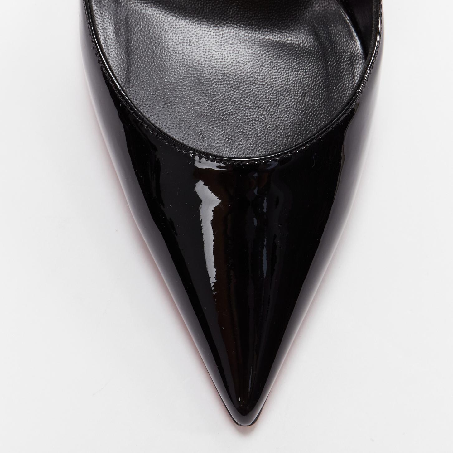 CHRISTIAN LOUBOUTIN Hot Chick Sling 100 black patent scalloped pointy heels EU37 2