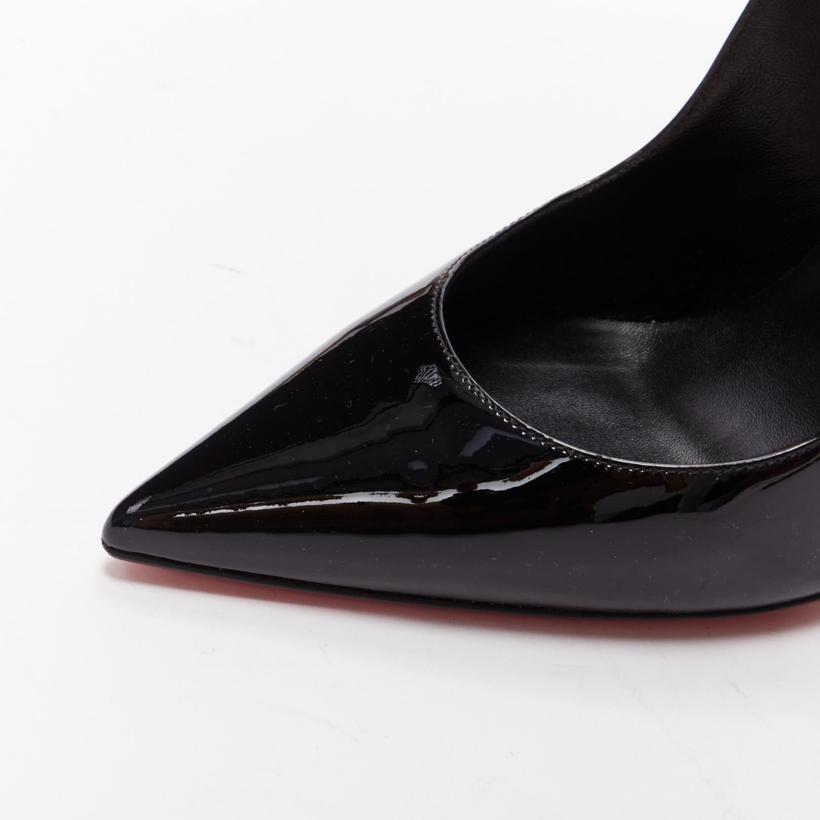 CHRISTIAN LOUBOUTIN Hot Chick Sling 100 black patent scalloped pointy heels EU37 3