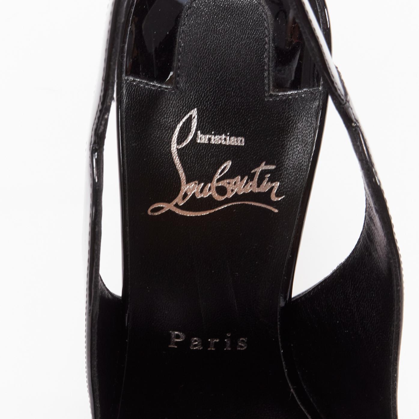 CHRISTIAN LOUBOUTIN Hot Chick Sling 100 black patent scalloped pointy heels EU37 5