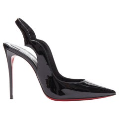 CHRISTIAN LOUBOUTIN Hot Chick Sling 100 black patent scalloped pointy heels EU37