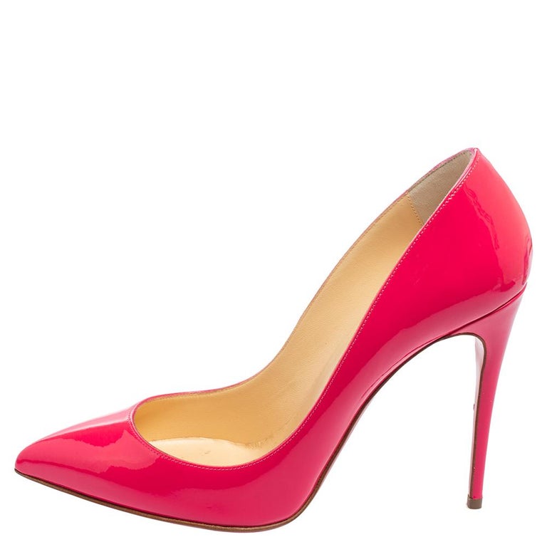 Christian Louboutin Hot Pink Patent Leather Kate Pumps Size 38 For Sale