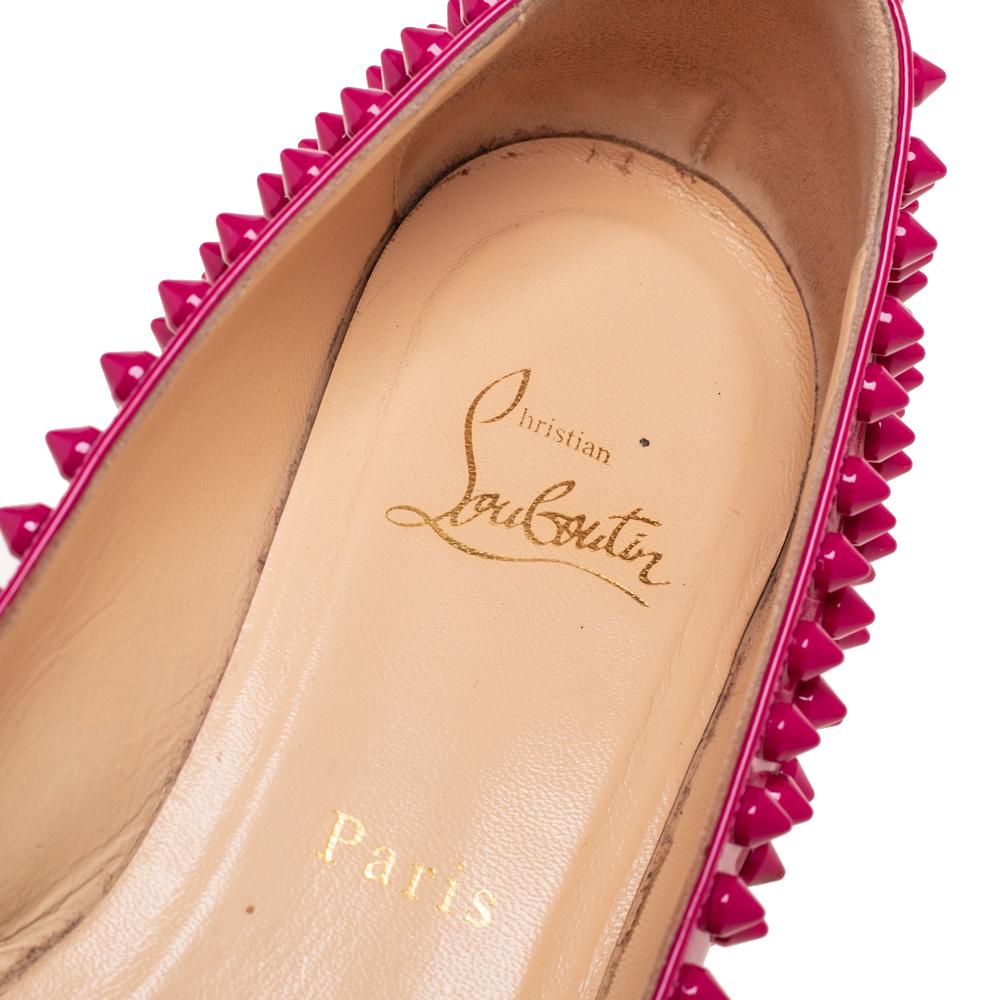 Christian Louboutin Hot Pink Patent Leather Pigalle Spikes Ballet Flats Size 38 1