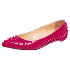 Christian Louboutin Hot Pink Patent Leather Pigalle Spikes Ballet Flats Size 38