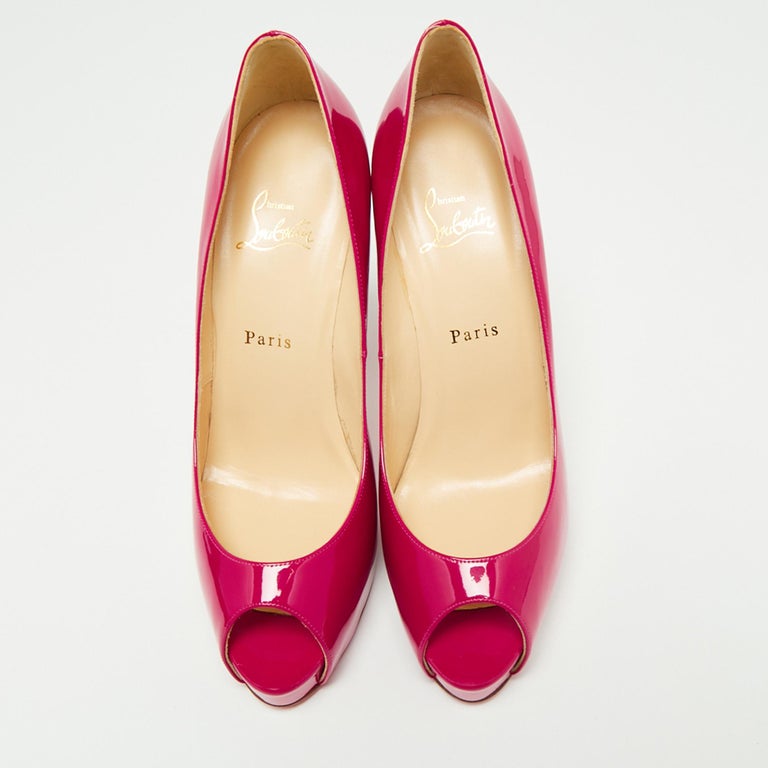 Christian Louboutin Hot Pink Patent Leather Very Prive PeepToe Pumps