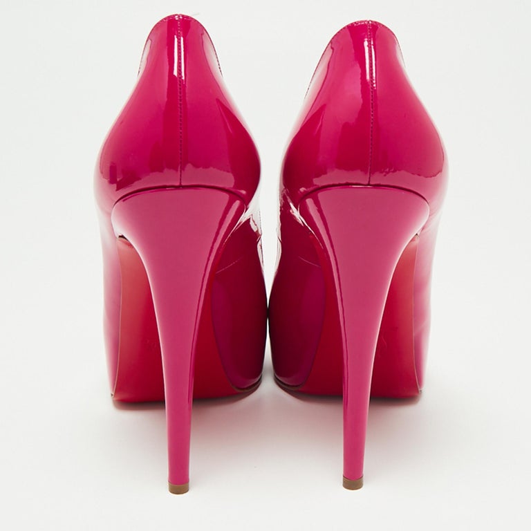 Christian Louboutin Hot Pink Patent Leather Very Prive PeepToe Pumps